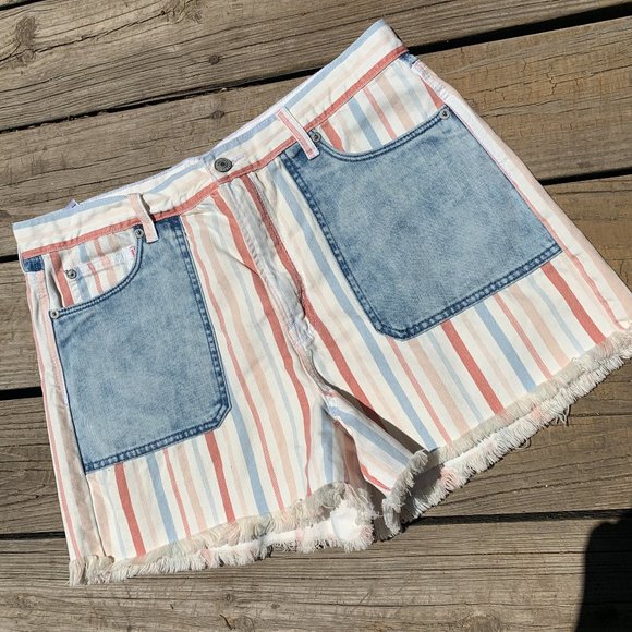 American Eagle Outfitters Pants - AE Retro High Waisted Striped Denim Mom Shorts